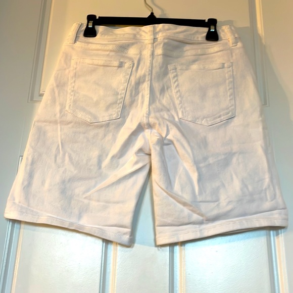 White Joe Fresh Denim Bermuda Shorts, slight distress - Picture 2 of 3